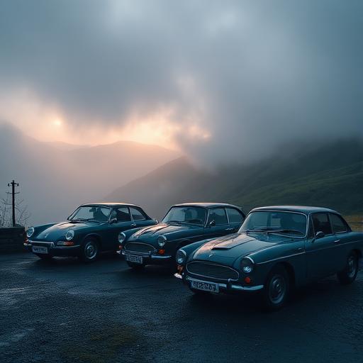 Convoy parked at misty layby